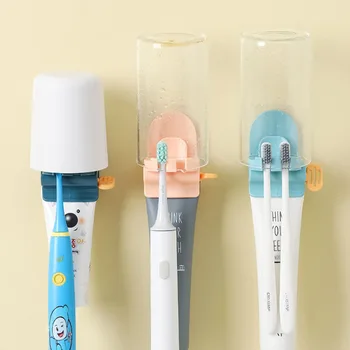 Diş macunu Tüpü Sıkacağı Diş Fırçası Tutucu İle Plastik Banyo Aksesuarları Organizatör Duvara Monte Manuel Diş Macunu Dağıtıcı