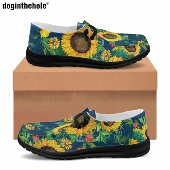 Doginthehole Moda Trendi Yeni gündelik erkek ayakkabısı Popüler Sanat Tasarım Ayçiçeği Baskı düz ayakkabı Lüks beyler Tuval Loafer'lar