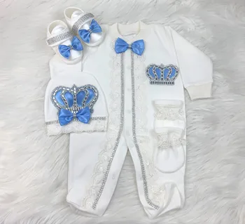 Dollbling Erkek Bebek Seti Giyim Kişiselleştirilmiş Kıyafet Özel Bebek Giysileri Bahar Açı Kanat Dantel Nakış 4 Adet Layette ser