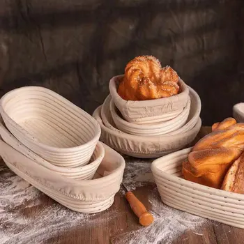 Ekmek Fermantasyon Sepeti Mutfak Ekmek Sepeti Rattan Oval / Yuvarlak Ev Hamur Depolama Organizatör Malzemeleri Ekmek Aksesuarları