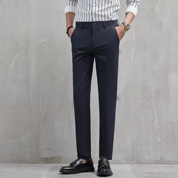 Elbise Pantolon Erkekler için Elastik Premium İş Pantolon Düz Kesim Düz Ön Erkek Takım Elbise Pantolon moda takım elbise pantalonları Resmi A35