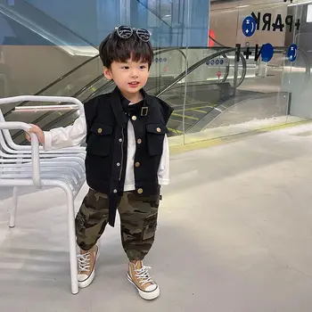 Erkek Yelek 2023 İlkbahar Sonbahar Çocuk Giysileri Yeni Kore Versiyonu Çocuk Ceket Ceketler Rahat Moda Yakışıklı Turn-aşağı Yaka