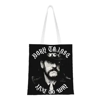 Geri dönüşüm Kaya Şarkıcı Lemmys Retro alışveriş çantası Kadın Omuz Tuval Tote Çanta Yıkanabilir Maça kralı Bakkaliye Alışveriş Çantaları
