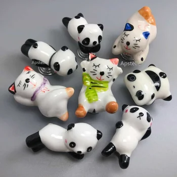 Güzel Karikatür Panda Kedi Şekli Dolap Kapı Kolları Çekmece Seramik Çeker ve Kolları Donanım Dresser Yaratıcı Çocuk Odası Mobilya