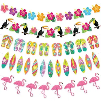 Hawaii Parti Dekorasyon Flamingo Çiçek Terlik Bayrak Afiş Dekoratif Afişler Yaz Sahil Doğum Günü Karnaval Partileri