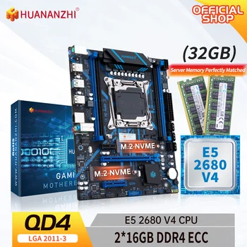 HUANANZHI X99 QD4 LGA 2011-3 XEON X99 Anakart Intel E5 2680 v4 ile 2*16G DDR4 RECC bellek combo kiti seti NVME SATA