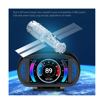 HUD OBD2 GPS Head-Up Ekran Hız Göstergesi Hız Göstergesi Eğim Ölçer Fonksiyonu Ölçer Oto Malzemeleri