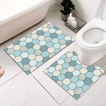 Iskandinav Tarzı Banyo U şeklinde tuvalet paspası Soyut Geometrik Desen Ev Halı İki parçalı Set Moda kaymaz Ayak Pedi