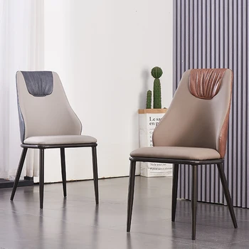 Italyan Deri yemek sandalyesi Siyah Metal Bacak Oturma Odası Açık Modern Tasarım Sandalye Yumuşak Bar Tabureleri Balkon mutfak mobilyası