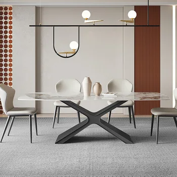 Italyan ışık lüks kaya döşeme yemek masası Pandora lüks taş parlak kare masa modern minimalist ev yemek masası