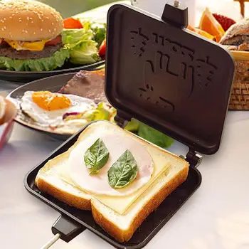Izgara Peynir Makinesi Çift Taraflı Ayrılabilir Taşınabilir Sandviç Ocak Kamp Sandviç Makinesi Tost Makinesi Ahşap Saplı Açık