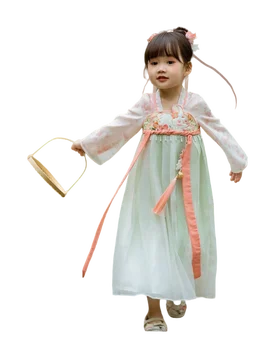 İlkbahar ve Yaz Kızların Hanfu Çin peri elbisesi Giyim İşlemeli Ruskirt Uzun kollu Çin Tarzı Elbise Prenses