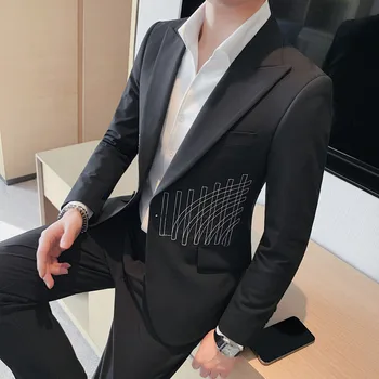 İngiliz Tarzı Bahar Yeni Lüks Bir Düğme Siyah Blazer Ceketler Erkekler İçin Giyim 2023 İş resmi giysi Slim Fit Takım Elbise Mont