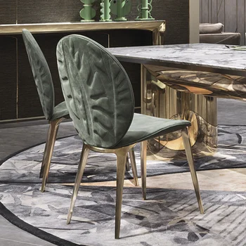 İtalyan deri yemek sandalyeleri yemek odası mobilyası ışık lüks basit Restoran masası ve sandalye arkalığı tasarım sandalye