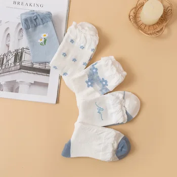 Japon kadın Çorap Bahar ve Yaz Yeni Sevimli Küçük Çiçek Mavi Kabarcık Ağız Gazlı Bez Çorap Dantel Dantel Çorap