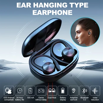 Kablosuz Kulaklık Bluetooth 5.0 TWS Spor mikrofonlu kulaklıklar Kulak Kancası HiFi Stereo Gürültü Azaltma Kulaklık Su Geçirmez Kulaklık