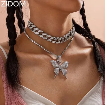 Kadın Hip hop buzlu out bling kelebek kolye tenis zinciri küba zincir chokers Hiphop takı moda hediyeler