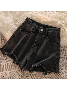 Kadın kısa kot pantolon Vintage Yüksek Bel Y2K Harajuku Rahat Gotik Siyah Kot Şort Sıcak Yaz Tatili Streetwear Dipleri 2023