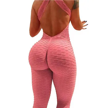 Kadın Spor Yoga Tulum Spor Tek parça spor elbise Seti Yapışık Sweatpants Yoga Setleri Seksi Koşu Egzersiz Spor Giyim