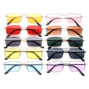 Kadınlar ve Erkekler için klasik Retro Dikdörtgen Güneş Gözlüğü Vintage Moda Metal Çerçeve UV400 Lens güneş gözlüğü