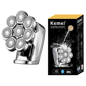 Kemei Pro 8 kafa ıslak kuru Elektrikli Tıraş Makinesi erkekler için yıkanabilir sakal Elektrikli tıraş başlığı kel Tıraş Makinesi Şarj Edilebilir