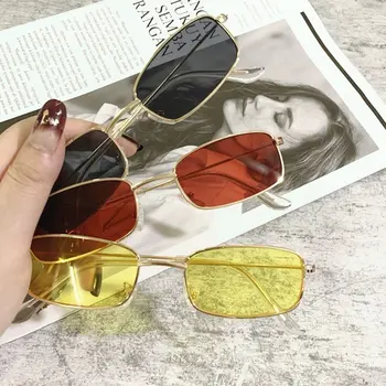 Klasik Şeker Renk Gözlük Retro Küçük Oval kadın Güneş Gözlüğü Marka Shades Metal Dikdörtgen Kore Moda Gözlük