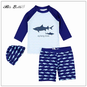 Köpekbalığı Çocuk Mayo Çabuk Kuruyan Çocuk Yüzme Banyo Banyo Kap + Üstleri + Pantolon Oyun Su Lifevest Sunfing Bikini Erkek Kıyafetler
