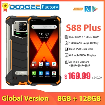 Küresel DOOGEE S88 Artı IP68 / IP69K Sağlam Cep Telefonu 10000mAh 8GB 128GB Android 10 Smartphone Helio P70 Octa Çekirdek Telefonlar