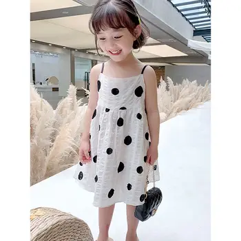 Kızın Pamuklu Elbise Çocuklar Polka Dot kemerli elbise Yaz Toddler Kız Bebek Kız Giysileri 1-6Y Kızlar için Elbiseler Vestido Robe Q299