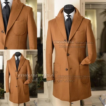 Kış Kahverengi Terzi Yapımı Takım Elbise Erkekler Custom Made Kruvaze Palto Slim Fit Sigara Blazer Masculino Veste Kostüm Homme