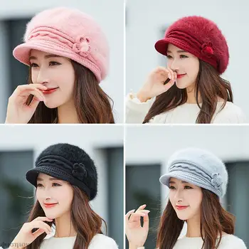 Kış Sonbahar Bere Şapka Kadınlar İçin Yün Örme Şapka Anne İçin Tavşan Kürk Bere Katı Moda Bayan Kap Sonbahar Şapka Kadın Kap Sıcak Kız