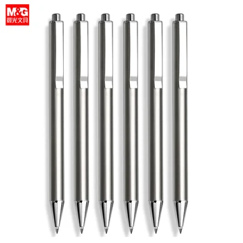 M & G Paslanmaz Çelik Metal Geri Çekilebilir Jel Kalemler, 0.5 mm Ince Nokta Siyah mürekkep Tükenmez Imza Kalem Değiştirilebilir Mavi Yedekler