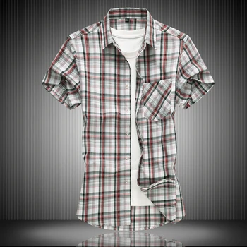 Marka yaz erkek ekose bluz moda kısa kollu Casual gömlek büyük boy 6XL 7XL