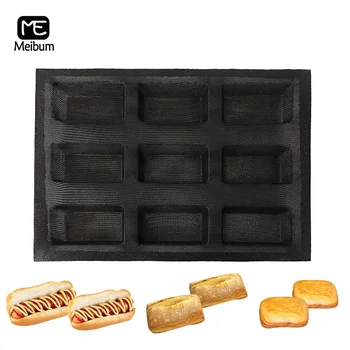 Meibum 9 Kavite Siyah Gözenekli silikon kalıp Kare Ekmek Eclair Kalıp Uzun Loaf Muffin Tepsi Yapışmaz Bakeware pişirme araçları