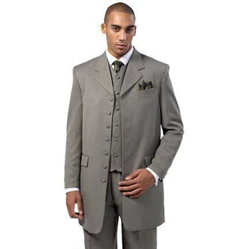 Moda Gri Erkek Takım Elbise Slim Fit Resmi İş Blazer Düğün Damat Seti 3 Adet Ceket Yelek Pantolon Kostüm Homme