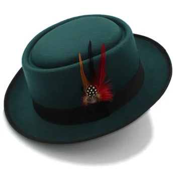 Moda Kadın Erkek Domuz Pasta Şapka Baba Yün Düz Fedora Şapka Bayan Beyefendi Kumarbaz Panama Fötr Şapka Moda Tüy Boyutu 58CM