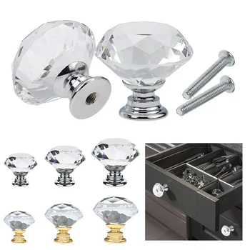 Modern Kristal Cam Elmas Kolları dolap kolları Gümüş Kristal Dolap Çeker çekmece Kolları mutfak mobilyası Kolu Donanım
