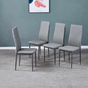 Modern minimalist yemek sandalyesi yanmaz deri püskürtmeli metal boru restoran ev konferans koltuğu 4 set