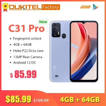 OUKITEL C31 Pro Smartphone 4GB 64GB Android 12 İŞLETİM SİSTEMİ 13MP Kamera Cep Telefonu 5150mAh 6.517 inç HD + Cep Telefonu