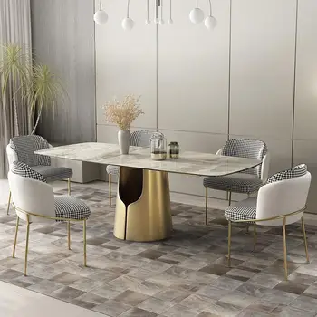 Paslanmaz Çelik Moda Mutfak Masaları İle Tasarlanmış Taban Kaya Plakası Masaüstü Yuvarlak Köşe Dikdörtgen Masa Esstisch Mobilya