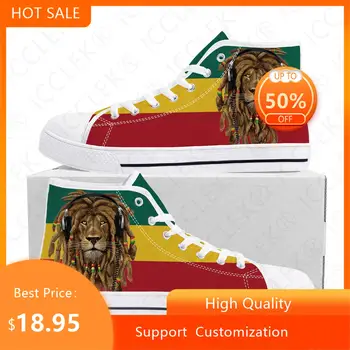 Reggae Rastafarian Rasta Rastafari Aslan Yahuda Yüksek Top Sneakers Mens Womens Genç Kanvas Sneaker rahat ayakkabılar Özel Ayakkabı