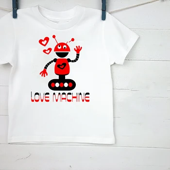 Sevgililer Günü hediyesi robot küçük aşk makinesi t-shirt sevgililer çocuk t-shirt Aşk Makinesi Robot sevgililer Günü T Shirt çocuk