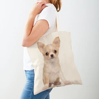 Sevimli Mini Dachshund Köpek Kadın Alışveriş Çantaları Bayan Tuval Tote Çanta Kullanımlık Her Iki Taraflı Pet Hayvan Baskı Rahat alışveriş çantası