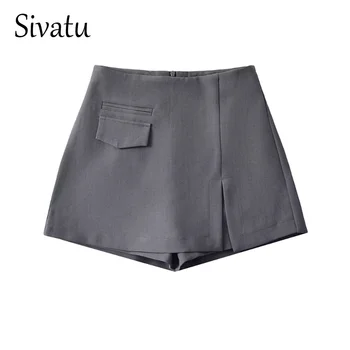 Sivatu Traf Yüksek Bel Şort Sahte Cep Tasarım Rahat Y2k Moda Vintage Harajuku Ofis kadın eteği Pantolon Kadınlar için 2023