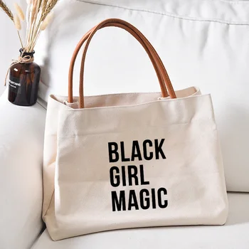 Siyah Kız Sihirli Komik Baskılı Tuval Tote Çanta Hediye Arkadaşlar için Kadın Bayan Rahat Plaj Alışveriş Kitap İş Çantası Çanta