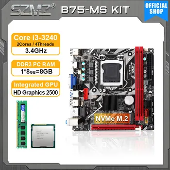 SZMZ LGA 1155 ITX B75-MS Anakart Kiti ile Çekirdek ı3 3240 işlemci ve 8 GB DDR3 Bellek B75 placa mae Seti