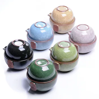 Taşınabilir Çin Kung Fu çay seti 1 Çaydanlık 1 Bardak seyahat çaydanlık su ısıtıcısı Kahve Fincanı Buz Çatlak Sır demlik Drinkware çay fincanları Gaiwan