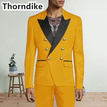 Thorndike 2021 Son Tasarım Gümüş Tepe Yaka Erkek Takım Elbise Pembe Özel Homme Moda Blazer Slim Fit 3 Adet (Ceket + Yelek + Pantolon)