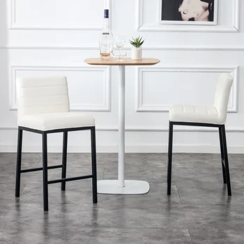 Ucuz Modern Tasarım Yüksek Tezgah Tabure Metal Bacaklar Mutfak Restoran Beyaz Pu bar sandalyesi (2 set) beyaz PU Köpük