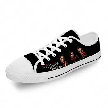 Vampire Diaries Düşük Üst Sneakers Mens Womens Genç rahat ayakkabılar Tuval koşu ayakkabıları 3D Baskı Hafif ayakkabı Beyaz